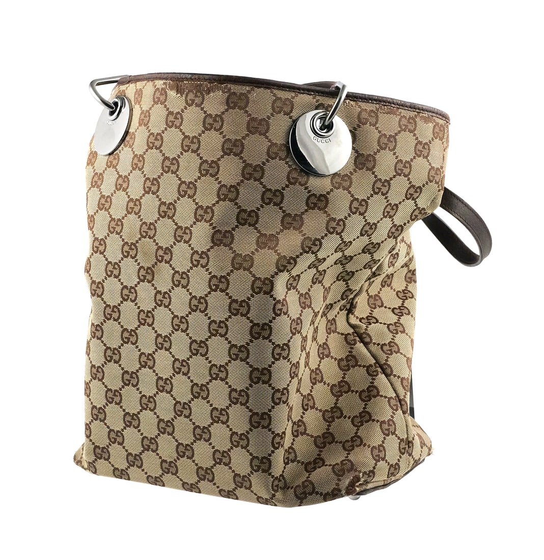 GUCCI GG Canvas Leather Large Eclipse Tote