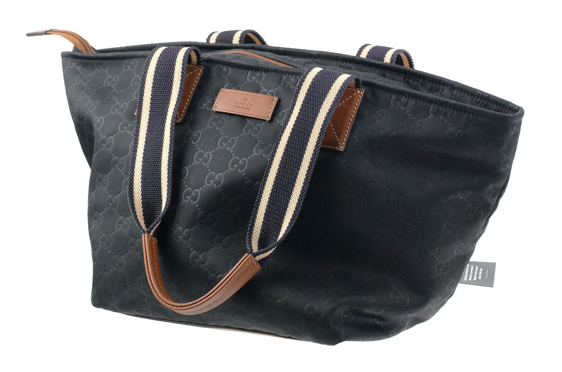 Gucci Tote Bag GG Navy Nylon Leather 131230 (1 of 6)