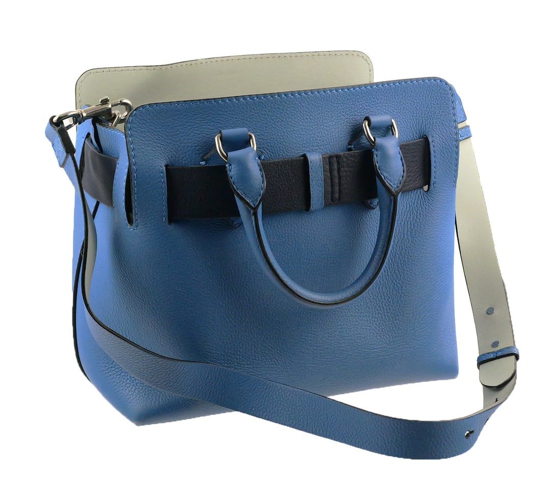 Burberry Hydrangea Blue Leather Small Belt Bag: Burberry Hydrangea Blue Leather Small Belt Bag. Made in Italy. Measures 11" w x 10" t x 6" d. Unconditionally guaranteed to be authentic. This item can be shipped in-house. Multiple lot combined