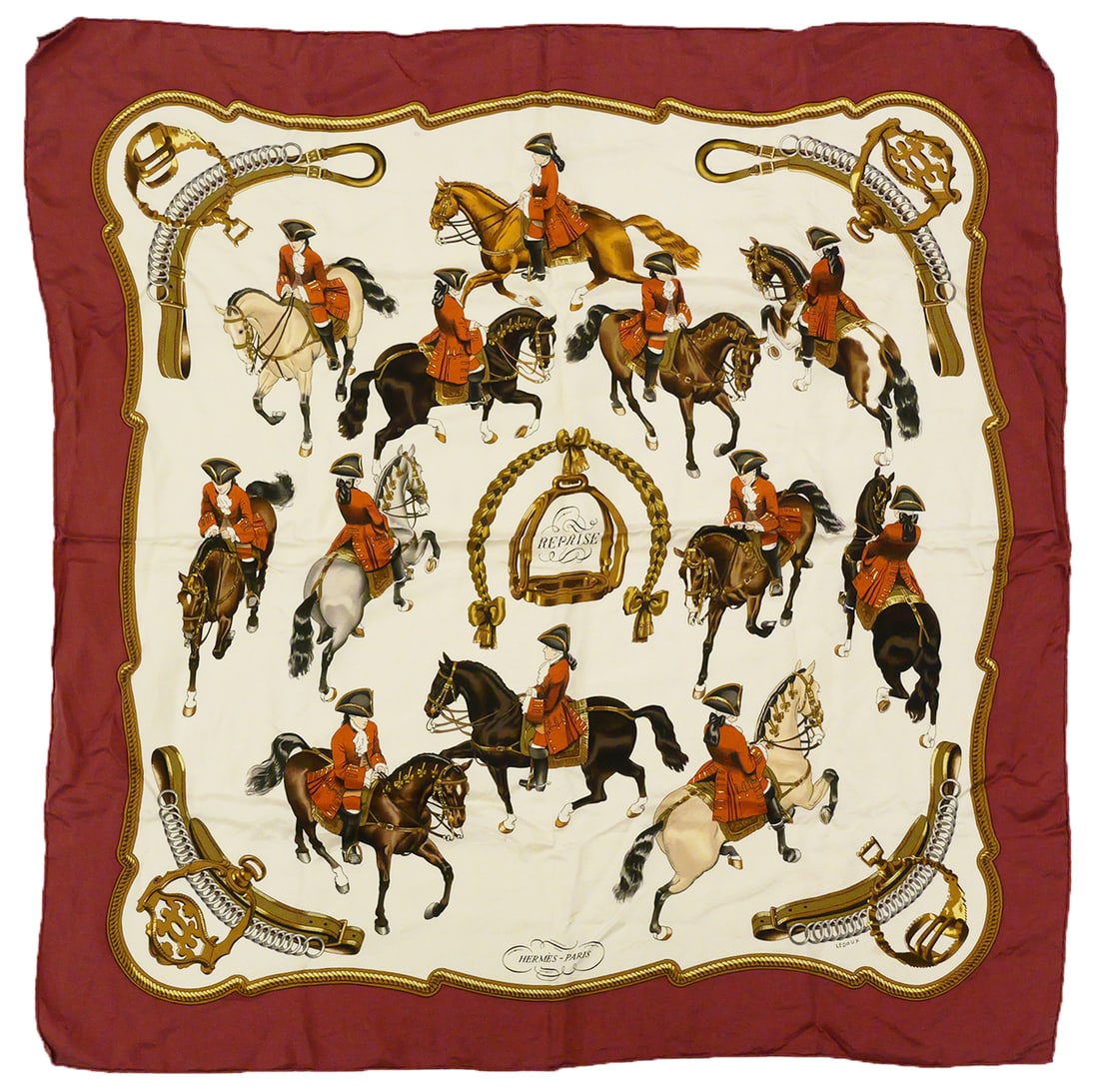 Vintage Reprise Hermes Scarf Philippe Ledoux: Vintage Reprise Hermes Scarf Philippe Ledoux. Measures approx 33-1/2" x 35". Unconditionally guaranteed to be authentic. This item can be shipped in-house. Multiple lot combined shipping may require