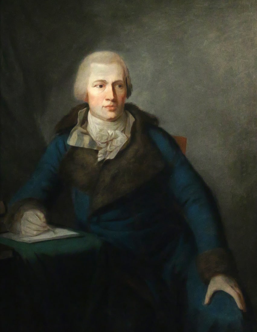 CHRISTIAN TANGERMANN, 1809 Pastel Portrait: Pastel portrait of a gentleman wearing a fur and writing at a small table by Christian Tangermann (German, 1760-1830). Signed and dated 1809 verso, lower right. This work is a study for a known oil
