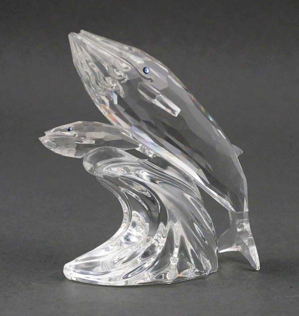 Swarovski WHALES Care for Me 1992: Swarovski Crystal Whales 1992 SCS Members Annual Figurine, "Care for Me". In original box. Only available in 1992 to members of the Swarovski Collectors Society. The Whales is one of three pieces of