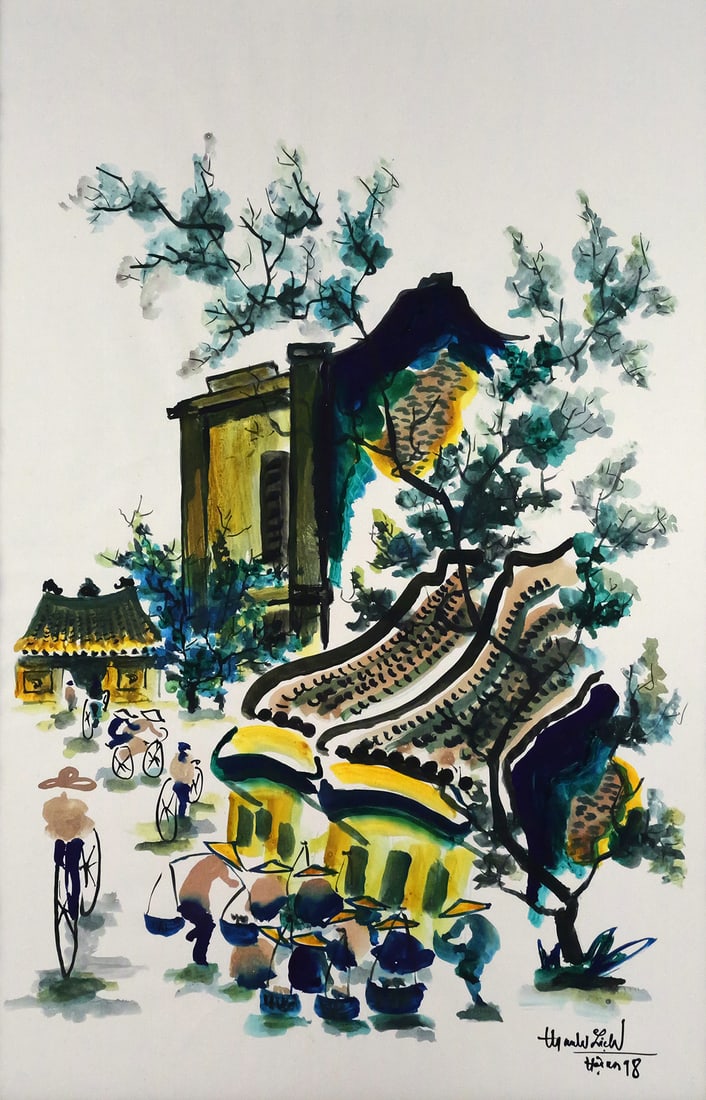 Chinese Watercolor Painting: Watercolor on paper, Chinese subject landscape with buildings, signed illegibly lower right, frame measures 37-1/2" x 26". This item will need to be shipped by a packing company of your choice. We mai