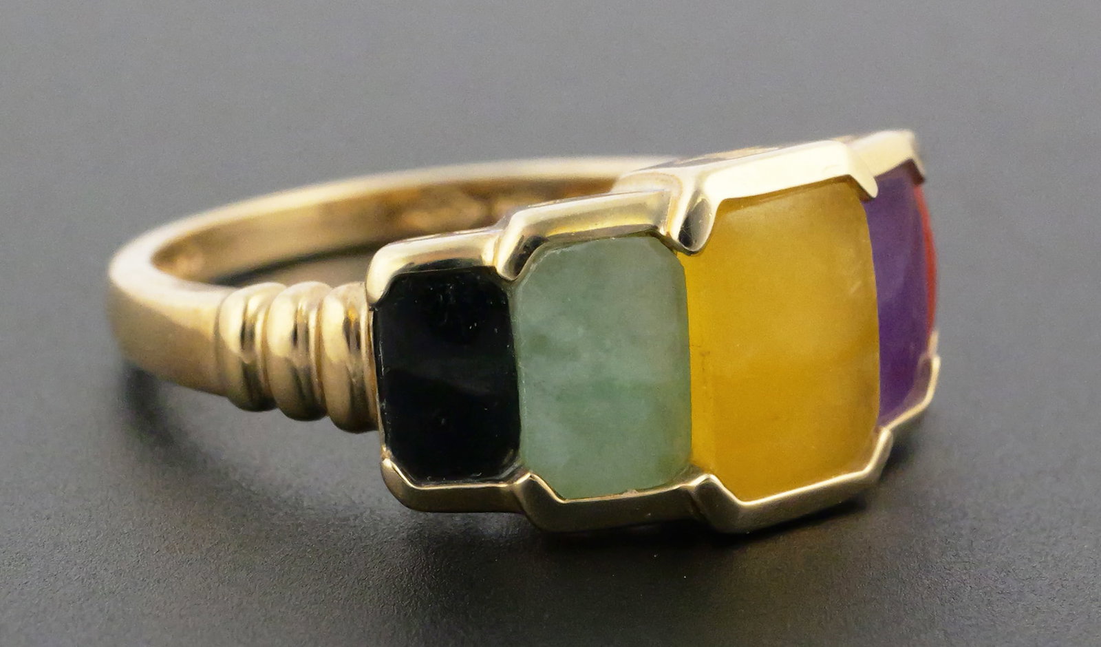 10k Gold Multicolored Jade Ring - 2