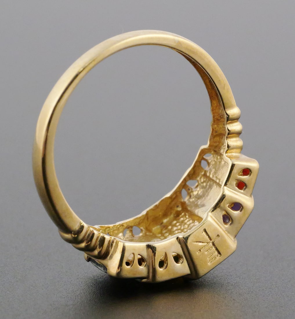 10k Gold Multicolored Jade Ring - 3