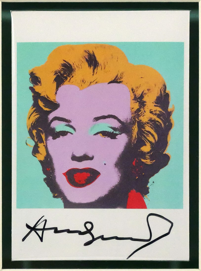 ANDY WARHOL Signed Marilyn Monroe Print: Matted and framed print, signed on bottom border by artist Andy Warhol (American, 1928-1987). Art measures 6" x 4-1/4" in 14-1/2" x 12-1/2" frame. Signature authenticated by James Spence (JSA) -- subm