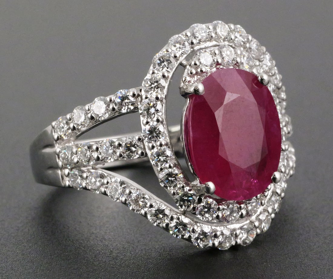 Platinum Burma Ruby Diamond Ring - 2