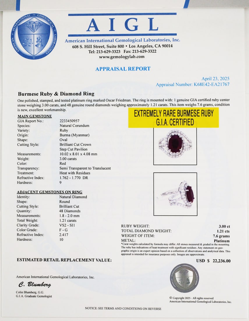 Platinum Burma Ruby Diamond Ring - 6