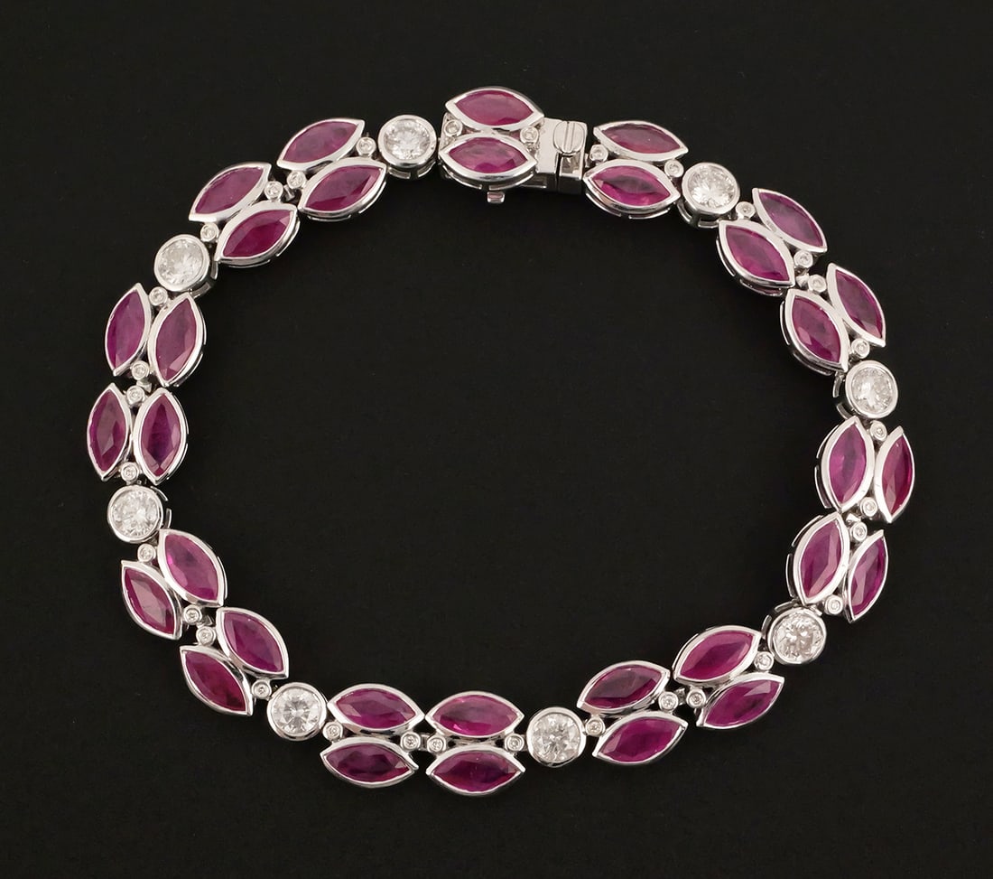 Double-Row Ruby & Diamond Bracelet, Platinum