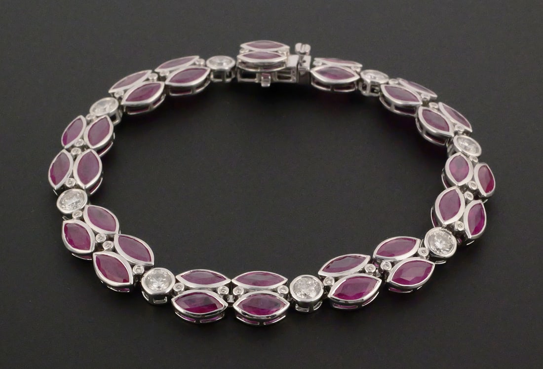 Double-Row Ruby & Diamond Bracelet, Platinum - 2