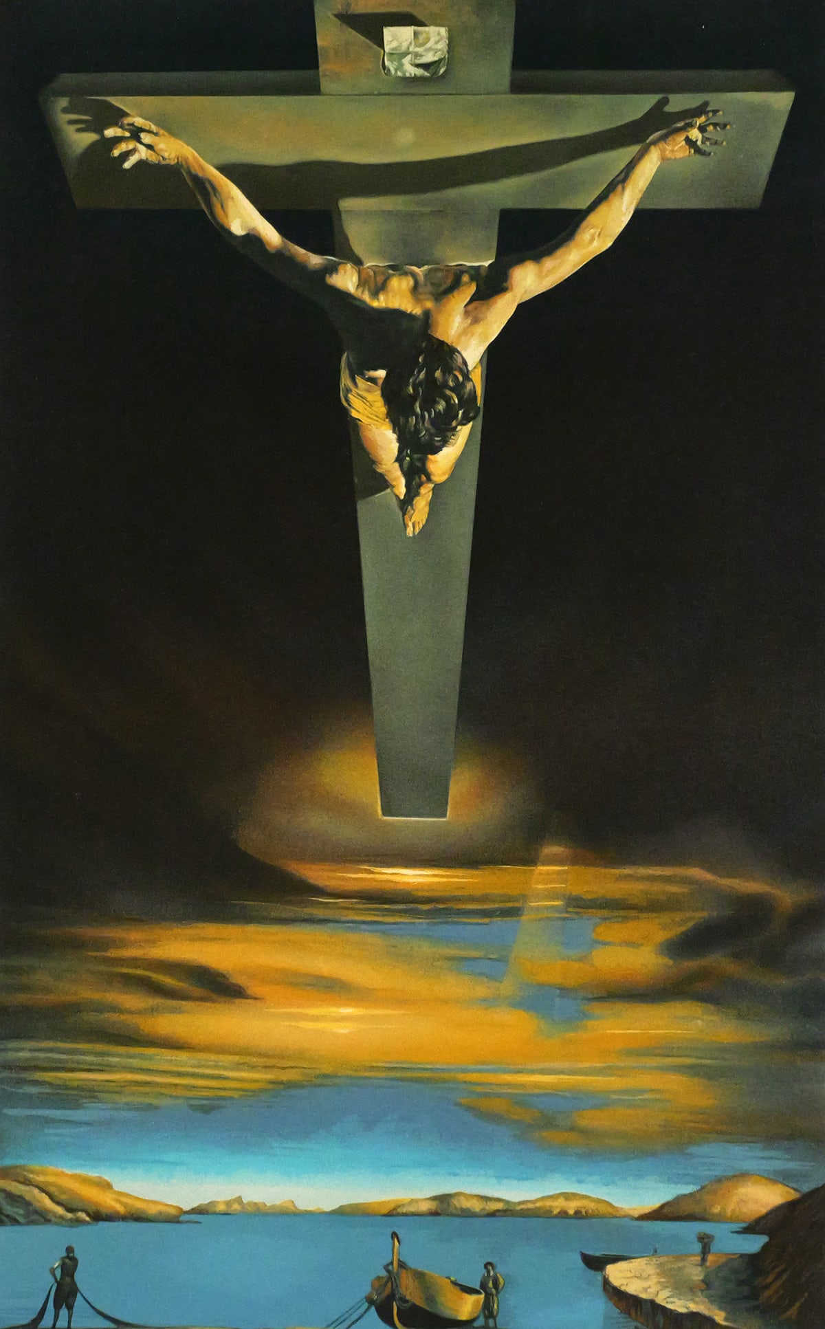 SALVADOR DALI Christ on the Cross: Reproduction lithograph of the painting "Christ of St. John of the Cross" by Salvador Dali, signed in pencil lower right and numbered lower left CVII/CCCL, embossed stamp bottom left Glasgow Museums