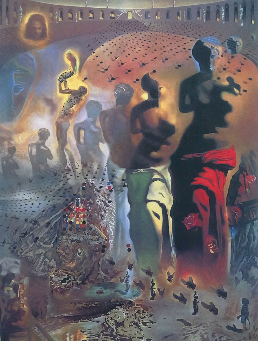 SALVADOR DALI Hallucinogenic Toreador: Reproduction lithograph print of the painting titled "Hallucinogenic Toreador" signed and numbered in pencil, numbered DCCCXV/MM, embossed stamp below the work that reads "G. Dali" image measures 18" 
