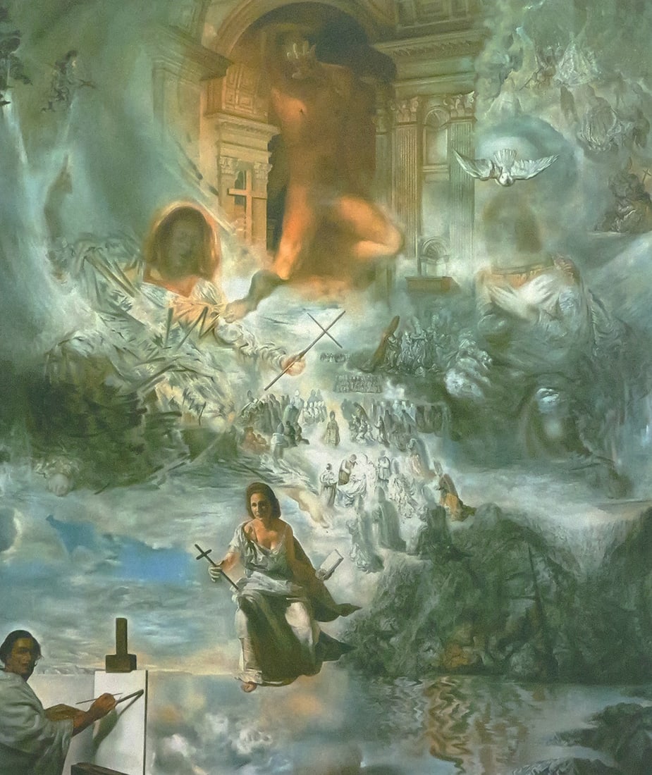 SALVADOR DALI Ecumenical Council: Reproduction lithograph print of the painting titled "The Ecumenical Council" signed and numbered by the artist in pencil, numbered XCVI/MM, embossed stamp below the work that reads "G. Dali" image me