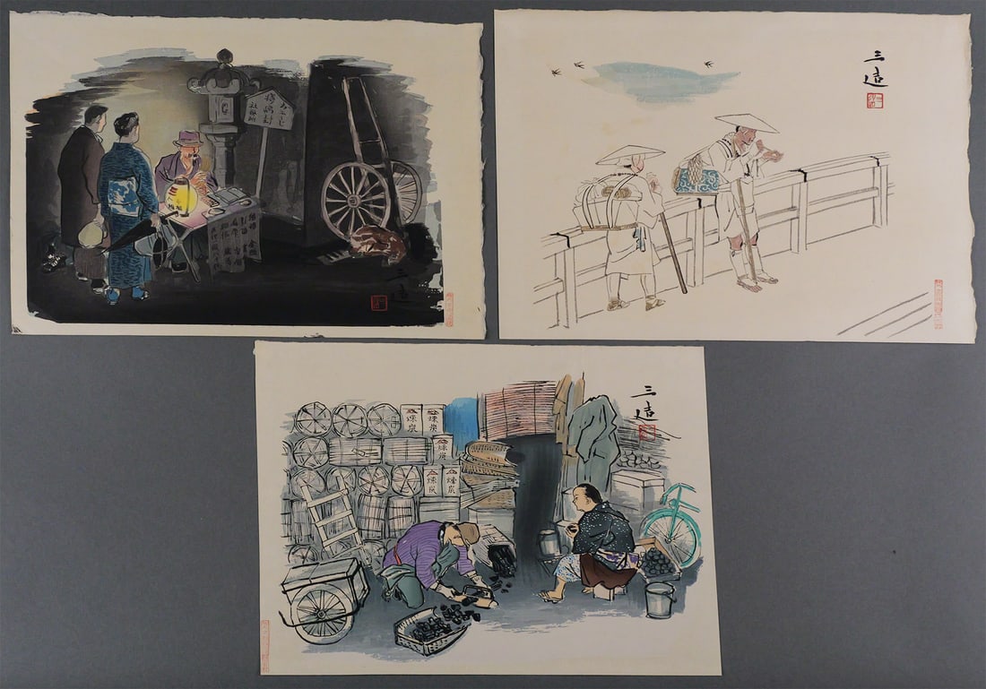 Japanese Woodblocks (3): SANZO WADA: Three woodblock prints by Wada (Japanese, 1883-1967). Each measures about 12" x 15-1/2". This item can be shipped in-house. Multiple lot combined shipping may require 3rd Party shipping.