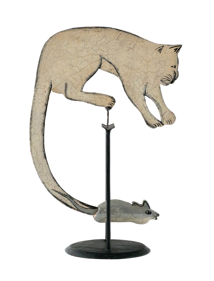 Vtg Kinetic Folk Art Sculpture Cat and Mouse (1 of 4)