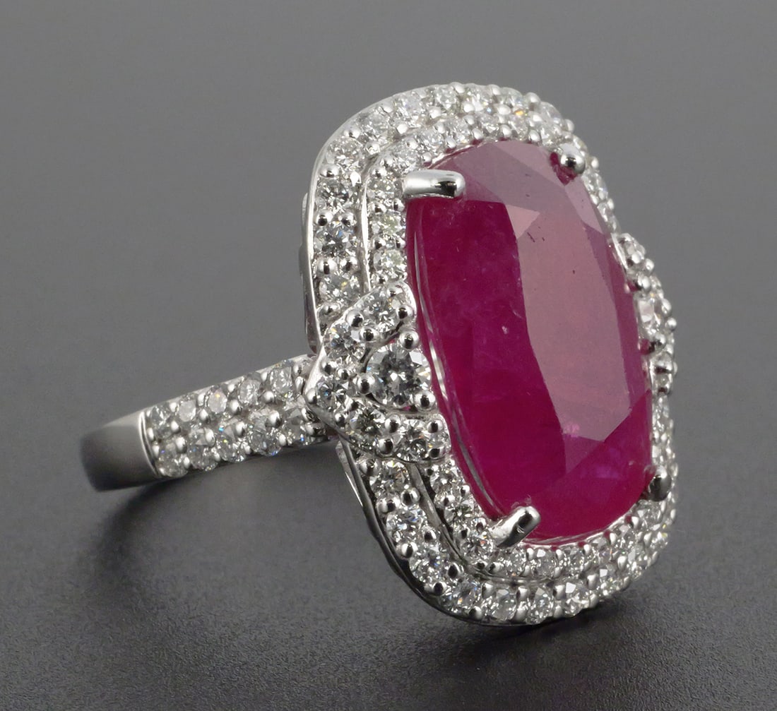 Platinum Natural Ruby Diamond Ring - 2