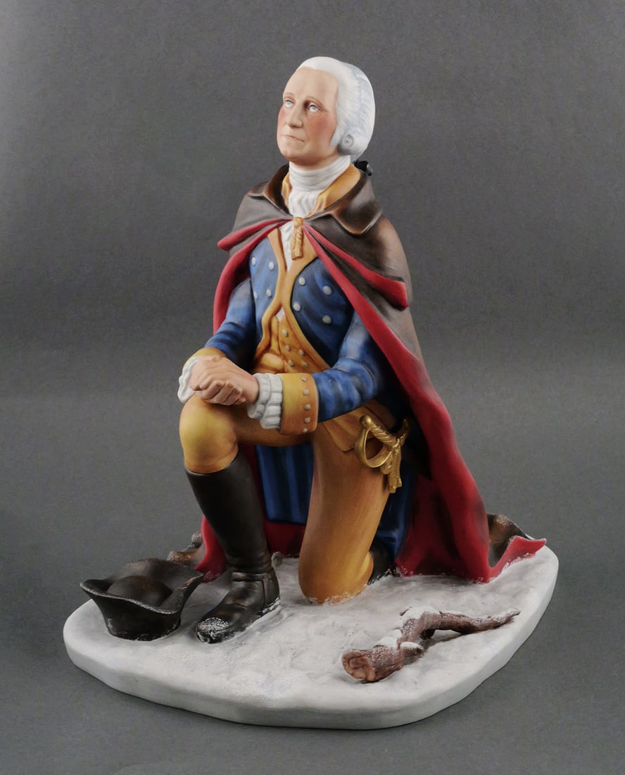 Royal Doulton George Washington at Prayer: Royal Doulton George Washington at Prayer, WInter at Valley Forge (1777-1778). Hand signed by sculptor, Laszlo Ispanky, dated 1974 and numbered 198/750. This item will need to be shipped by a packing