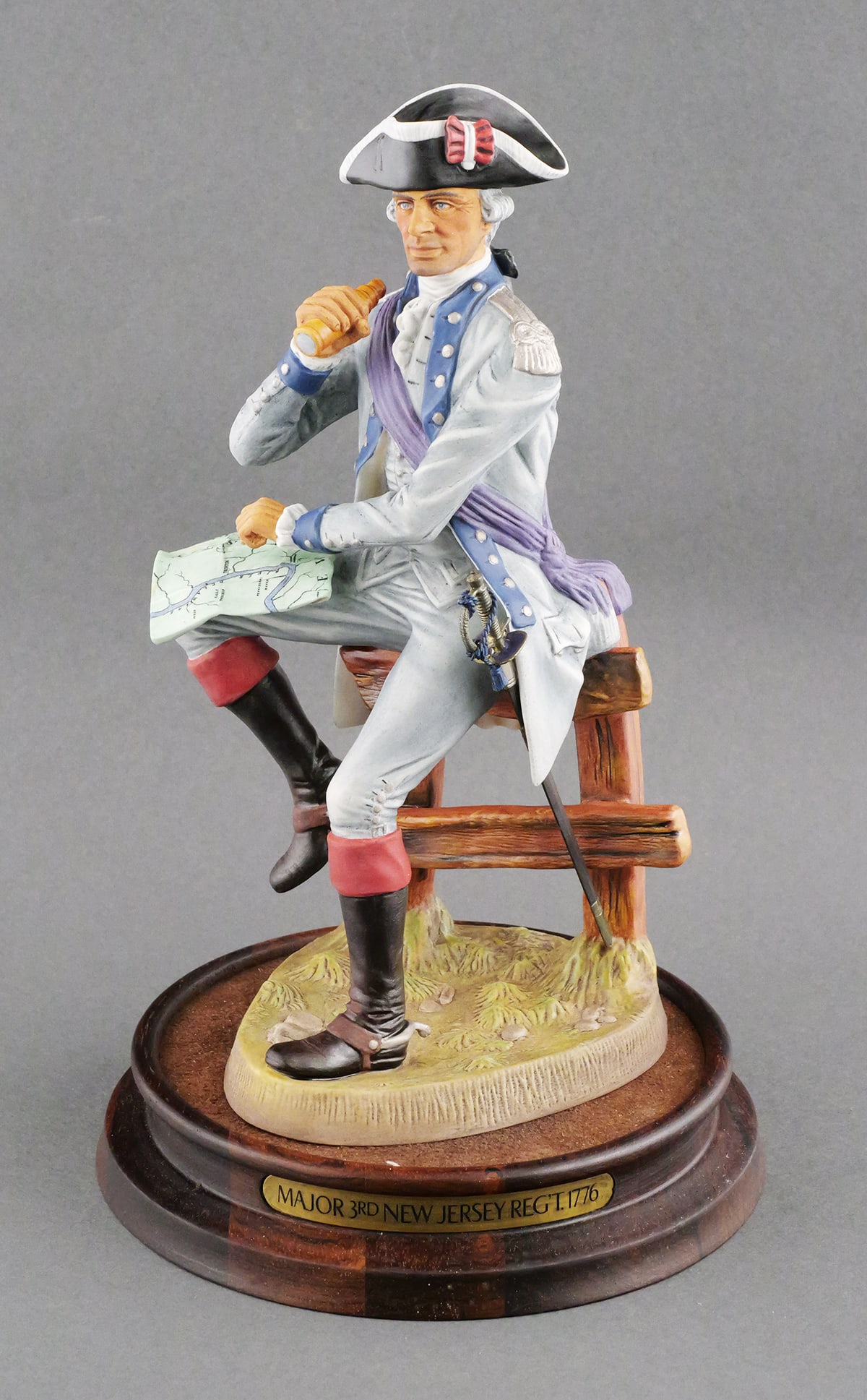 Royal Doulton Soldiers Of Revolution New Jersey: Royal Doulton Colonial Williamsburg Soldiers Of The Revolution Major, 3rd New Jersey Regiment 1776. Numbered 270/350. Dated 1975. Comes with original base and COA book signed by artist, EJ Griffiths.