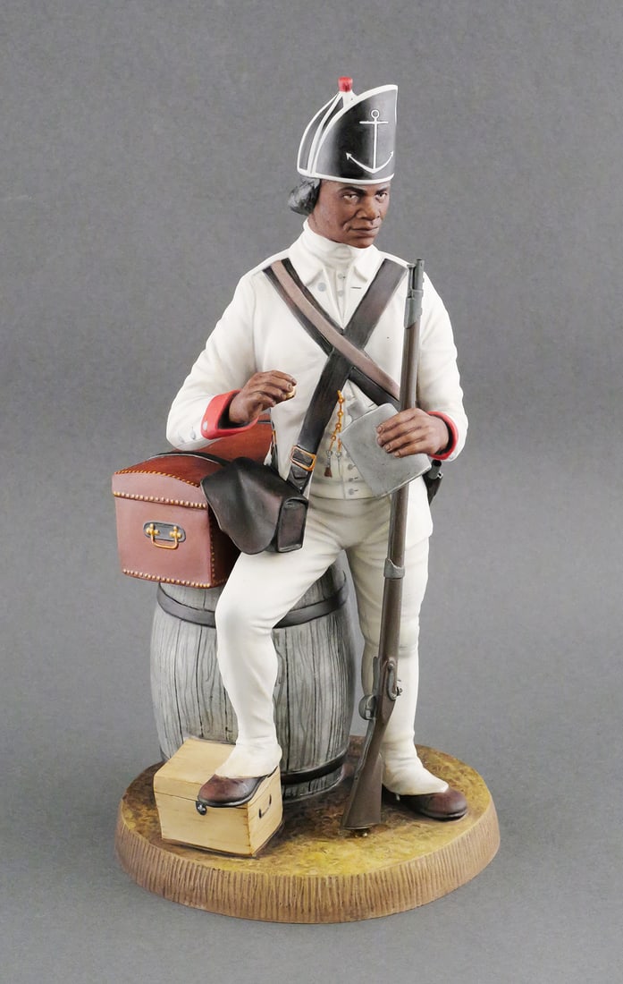 Royal Doulton Soldiers Of Revolution Rhode Island: Royal Doulton Colonial Williamsburg Soldiers Of The Revolution Private, Rhode Island Regiment 1781. Numbered 270/350. Dated 1977. Comes with original COA book signed by artist, EJ Griffiths. Measures