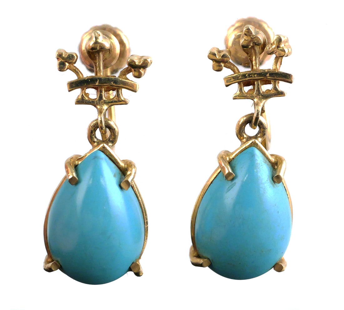10K Turquoise Crown Earrings (1 of 2)