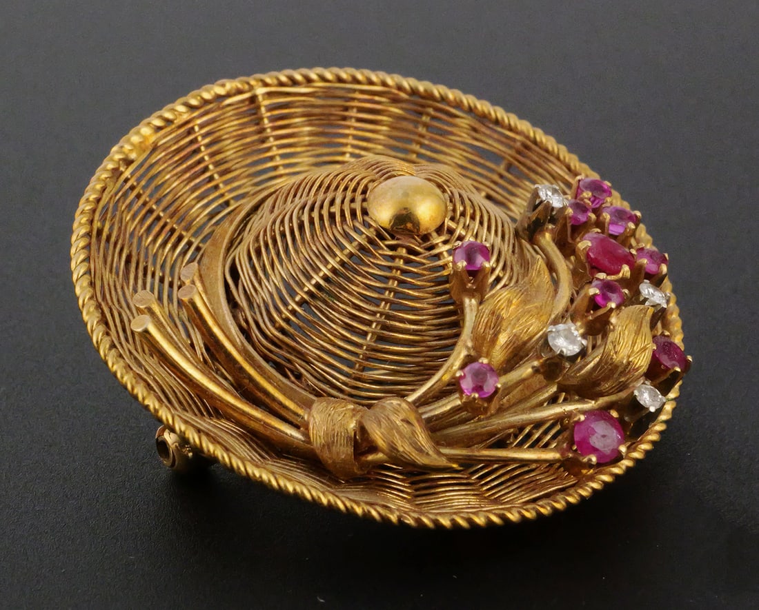 TIFFANY 18K Diamond & Ruby Pin - 2