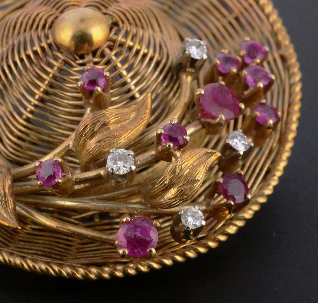 TIFFANY 18K Diamond & Ruby Pin - 3