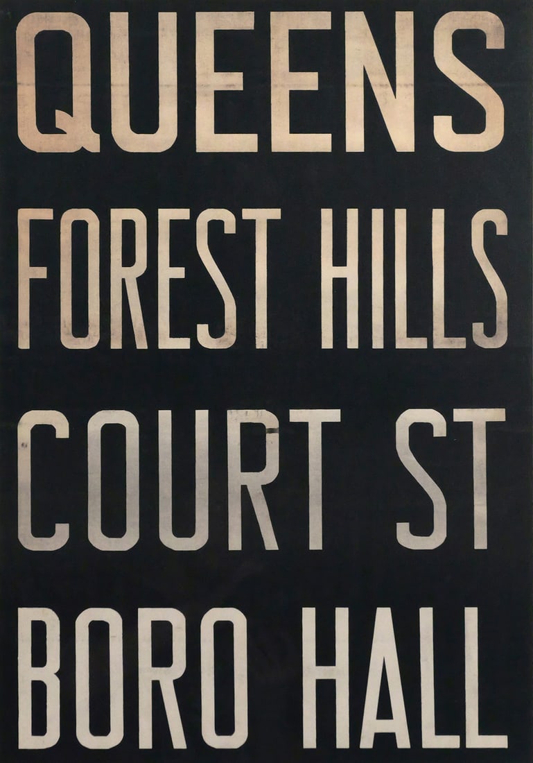 Vintage NYC Subway Train Car Old Roll Sign Queens: Vintage NYC Destination Subway Train Car Old Roll Sign Queens Forest Hills, Court St Boro Hall. Mat window approx 18-1/2" x 26-1/2", frame approx 24" x 32". This item will need to be shipped by a pack