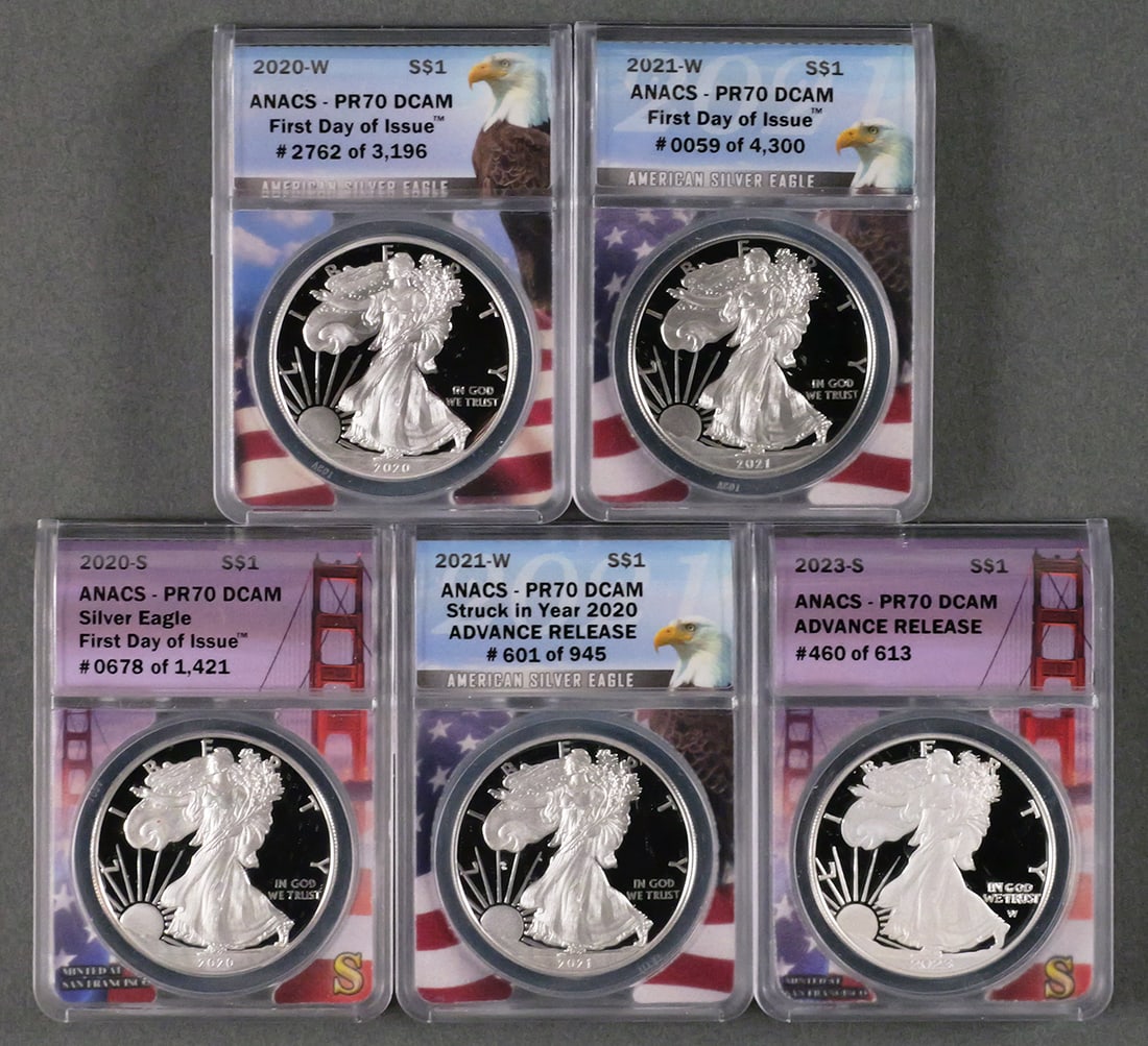 (5) US Silver Eagles, All PR70 DCAM ANACS (1 of 2)