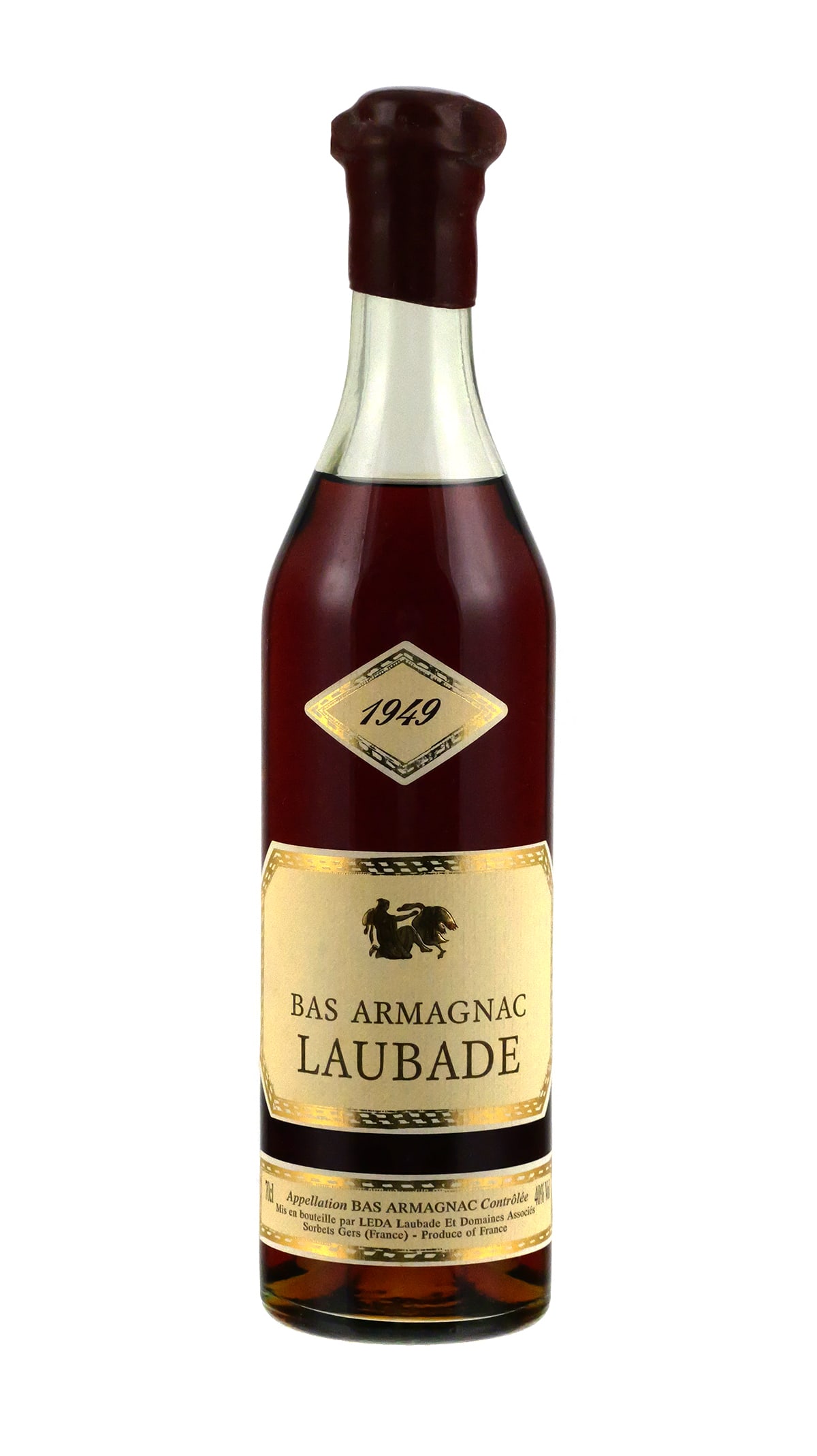 Bas Armagnac LAUBADE, 1949, Bottled 1999: Chateau de Laubade Armagnac distilled in 1949 and bottled in 1999. Comes in original box. PLEASE NOTE: This is a collectible bottle, and while it is in its original, sealed condition, any contents are