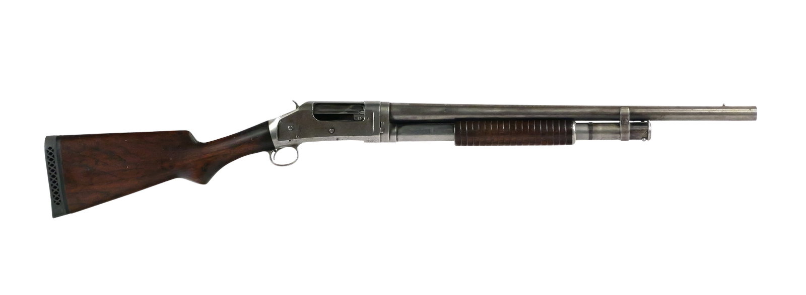 Winchester Model 1897 12 Ga Shotgun: Winchester Model 1897 pump-action shotgun chambered in 12 gauge. Serial number 170262, manufactured in 1909. Features an approximately 20-1/4" barrel that was shortened from its original length and fi