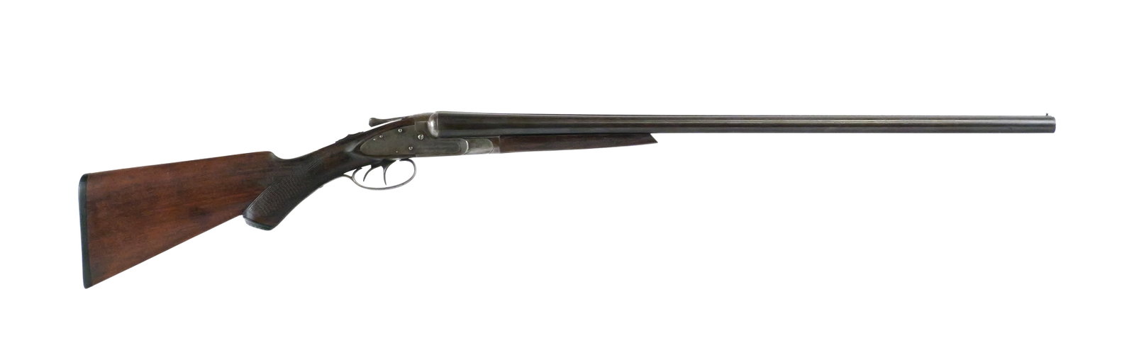 American Gun Co. Knickerbocker 12 Ga Shotgun: American Gun Co., New York "Knickerbocker" side-by-side double-barrel shotgun chambered in 12 gauge. Serial number 28608, (circa 1906). Features 28" barrels with the left barrel marked "Genuine