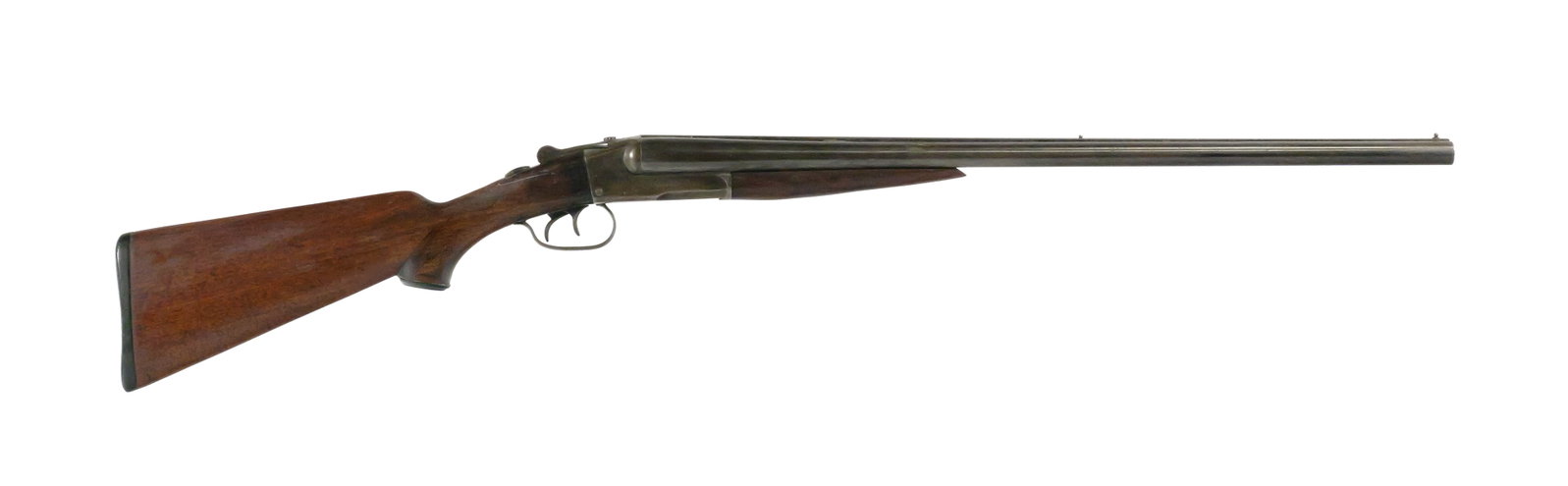 Stevens 12 Ga Double Barrel Shotgun: J. Stevens Arms Company side-by-side double-barrel shotgun chambered in 12 gauge. Receiver is marked "J. Stevens Arms Company, Chicopee Falls, Mass., U.S.A., Patented April 20, 1915" on the right side