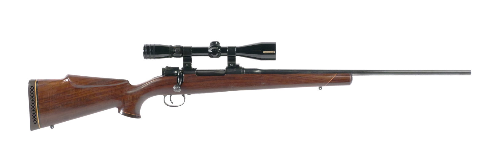 Mauser Sporting Rifle W/ Scope: Mauser bolt action rifle with "Waffenfabrik Mauser Oberndorf A/N" marked on the receiver. Receiver date is partially obscured by a scope mount hole and appears to read "19?0." Serial number 1600.