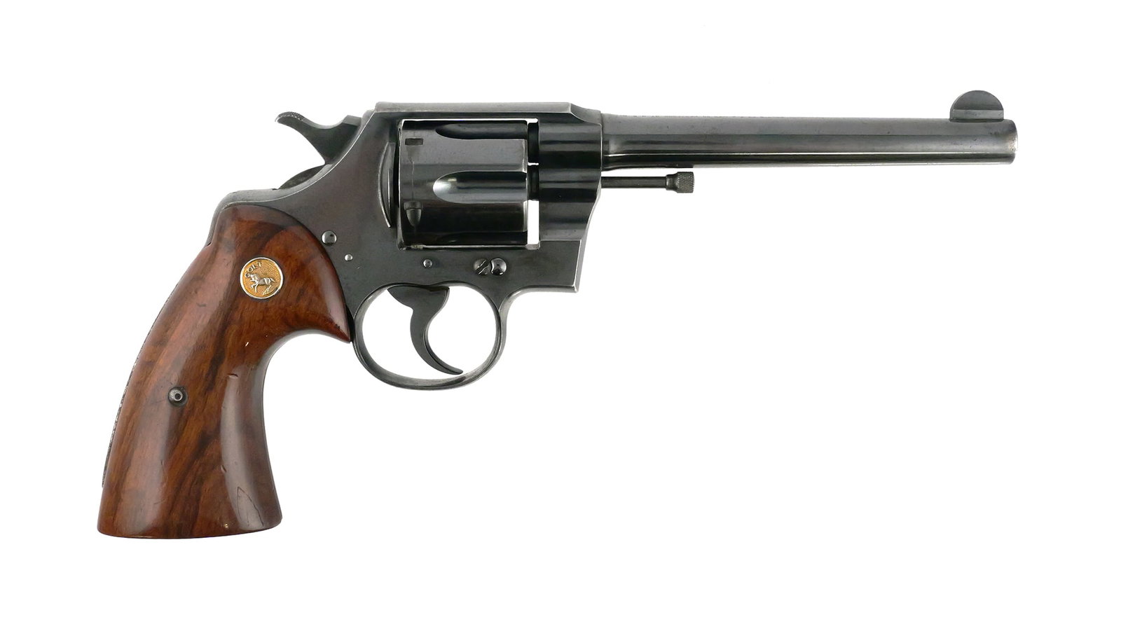 Colt Army Special Double Action .38 Revolver: 1927 Colt Army Special double-action revolver chambered in .38 caliber. Six-shot cylinder with 6" barrel. Blued finish. Manufactured in 1927. Serial number 580152. This item can be shipped in-house. P