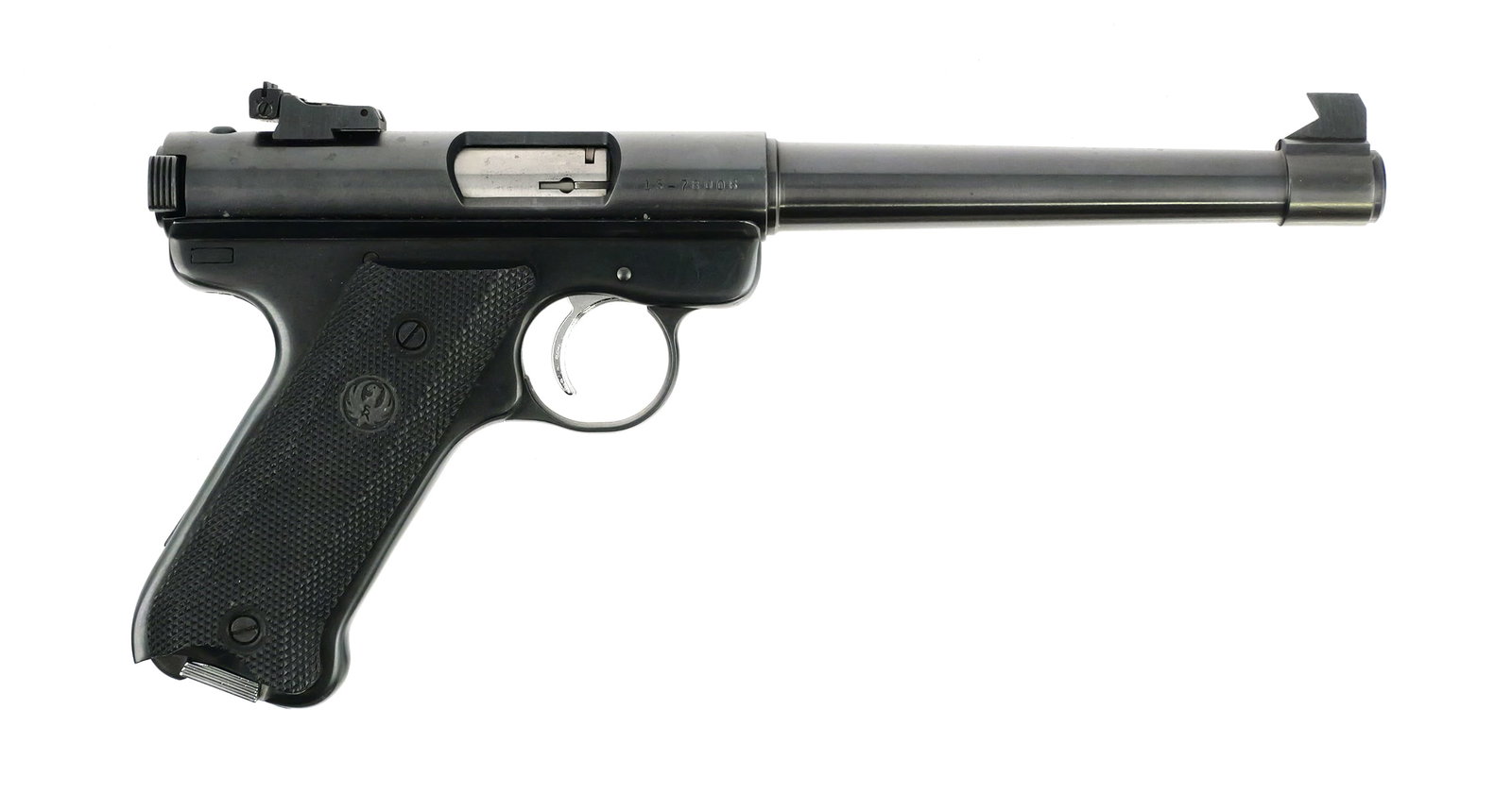 Ruger Mark I .22 Pistol w/ 2 Magazines: Ruger Mark I semi-automatic pistol chambered in .22 LR with a 6-3/4-inch barrel, adjustable rear sight and serial number 15-78006. Includes two magazines. This item can be shipped in-house. Please che