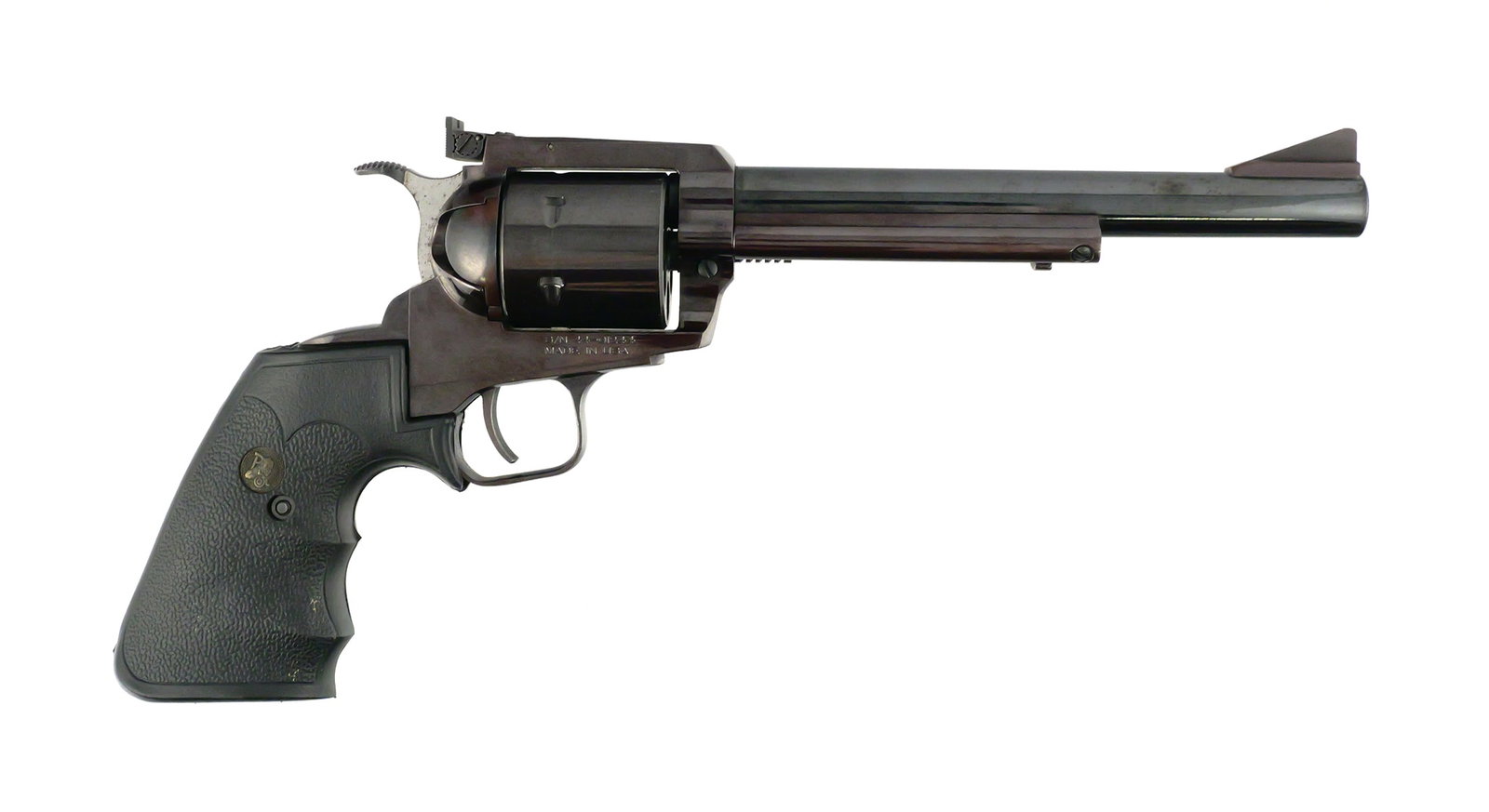 United Sporting Arms Seville .44 Magnum Revolver: United Sporting Arms Seville single action revolver chambered in .44 Magnum, serial number 4401244, manufactured in 1977. Features a 7-1/2" barrel, blued finish, fixed sights and black checkered synth
