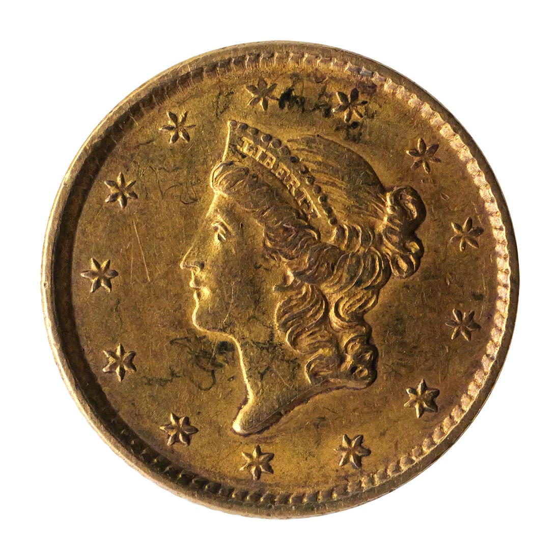 1852 Liberty Head $1 Gold Coin: 1852 Liberty Head $1 gold coin, Philadelphia Mint. 90% gold. This item can be shipped in-house. Multiple lot combined shipping may require 3rd Party shipping.