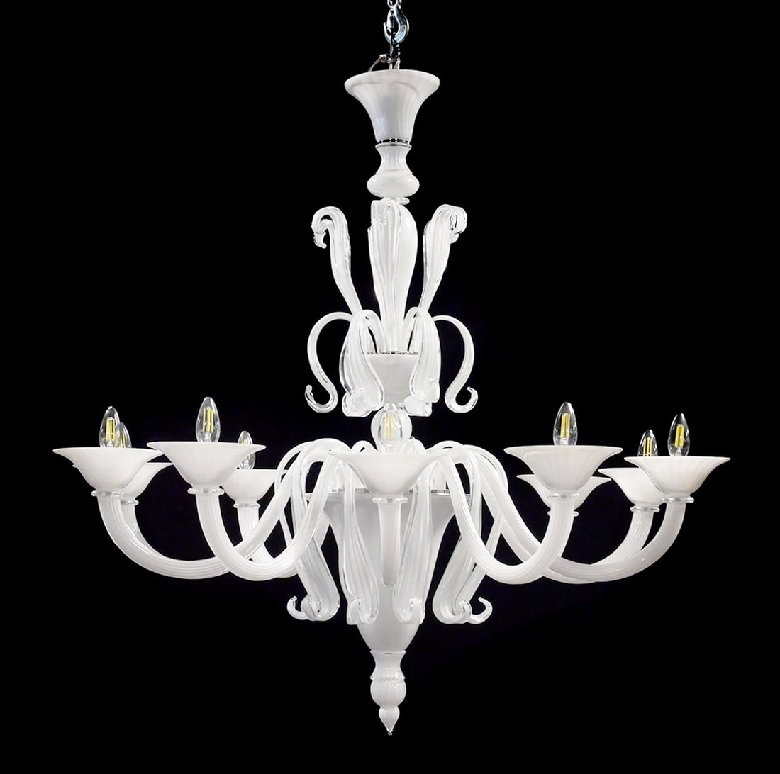 Venetian Style White Glass 10 Light Chandelier (1 of 6)