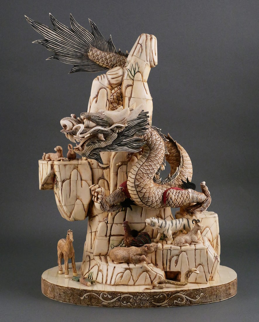 Large Chinese Bone Zodiac Dragon Sculpture (1 of 4)