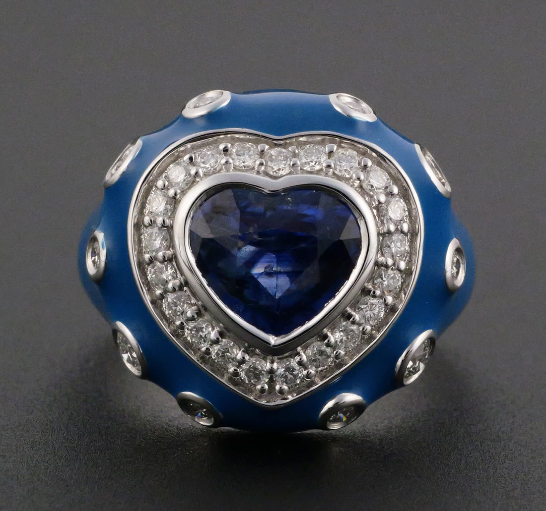18K Gold Sapphire Diamond & Enamel Ring (1 of 5)