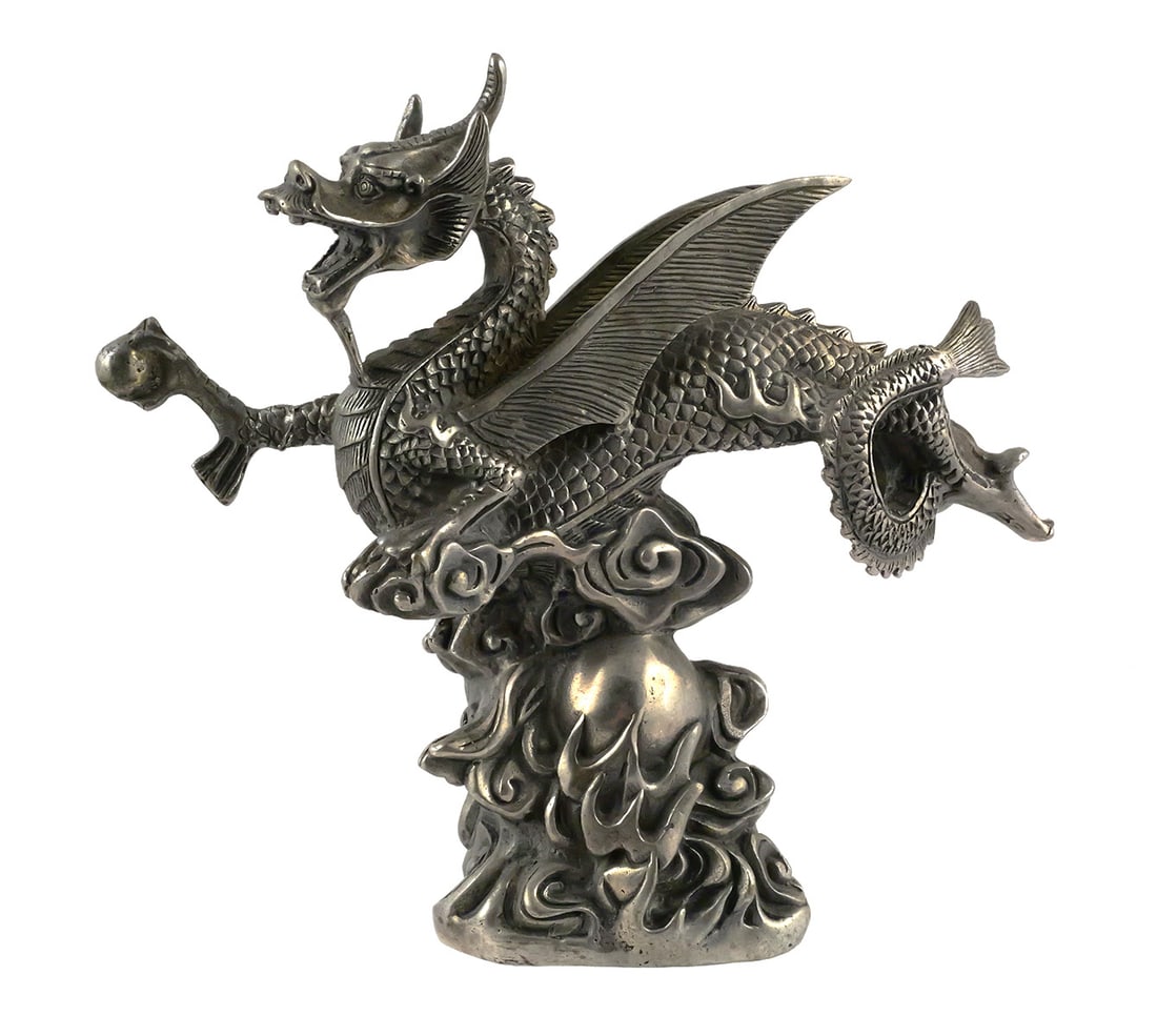 Chinese Pewter Washed Bronze Dragon Figure (1 of 4)
