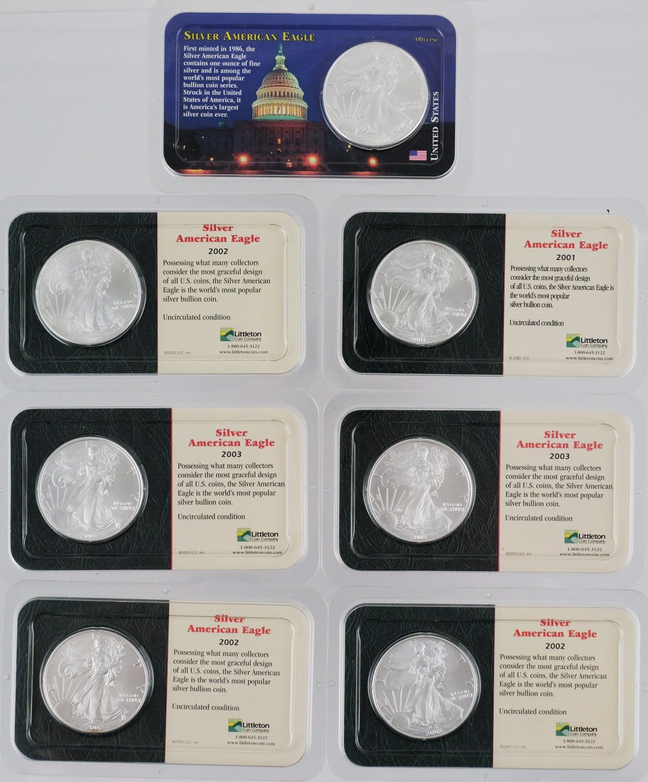 (7) American Silver Eagle $1 Coins 2000-2003 (1 of 2)
