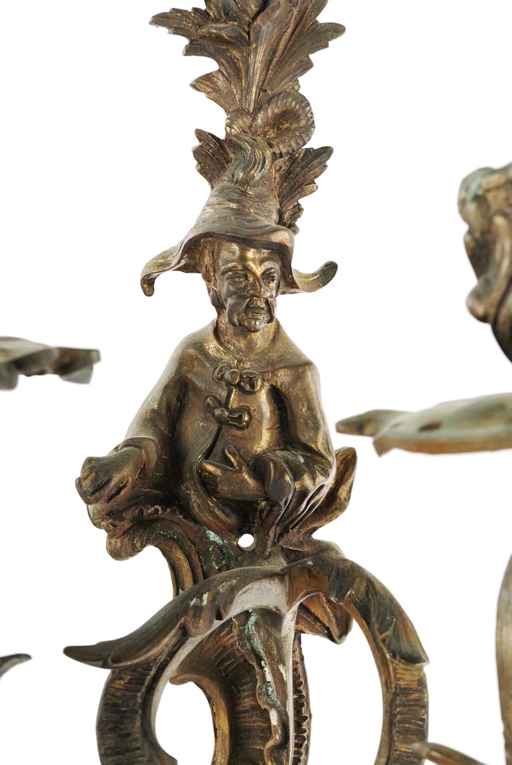 Pair Figural Brass Two-Light Wall Sconces - 2