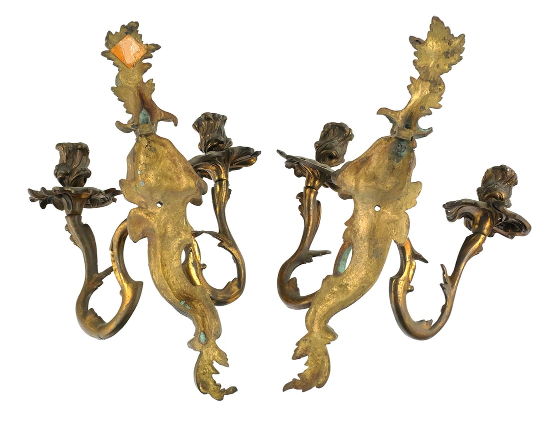 Pair Figural Brass Two-Light Wall Sconces - 3