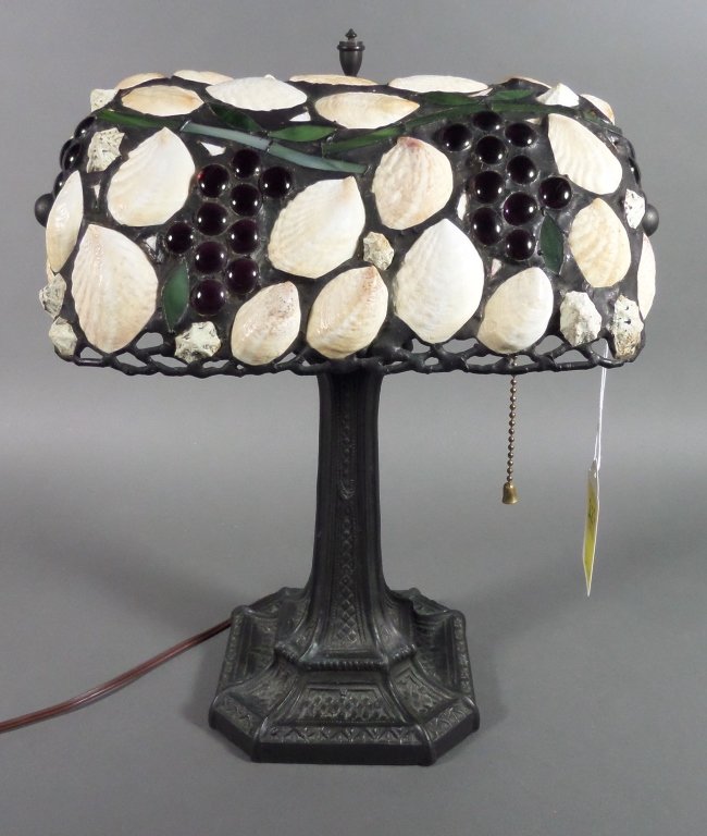 Hoosin table top shell piano lamp: Signed "Hoosin." 15" tall by 10" wide. Like new cond.