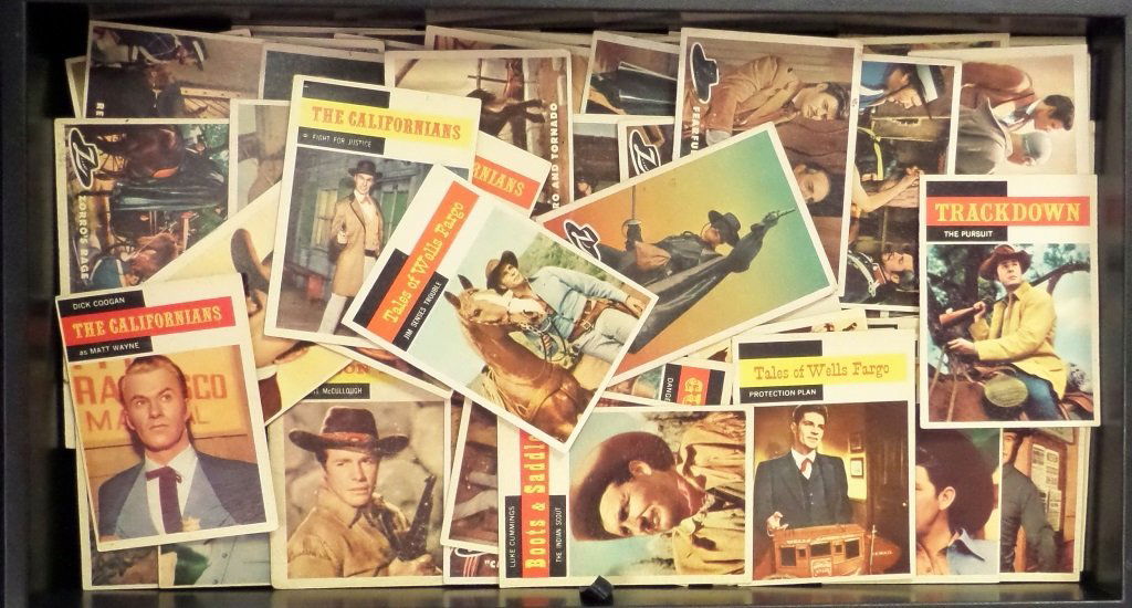 Lot of 1950s television and movie trading cards: 32 Disney and NBC cards, including Zorro, Gunsmoke, and more. Cards appear to be in very nice condition. 32 pieces.