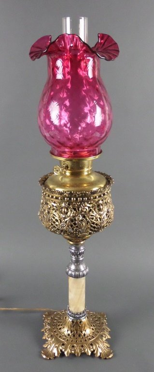 Vintage MILLER Oil Lamp Cranberry Glass shade 27": Excellent condition, with no damage. Exceptionally clean.