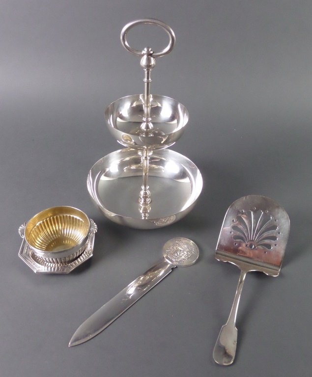 Tray lot of Vintage CHRISTOFLE Silverplated Items: Tidbit server 11-1/2" high