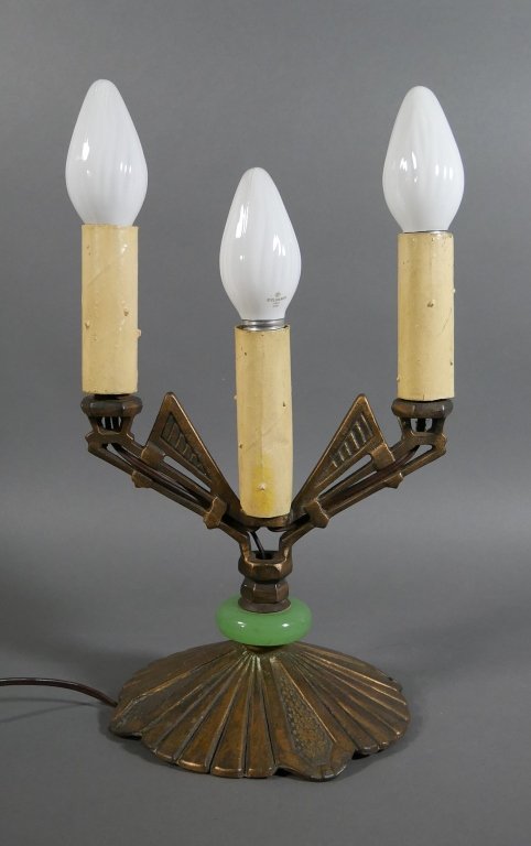 3-Light ART DECO Lamp with Jadite Accent: Measures 15-1/2" high. Works.