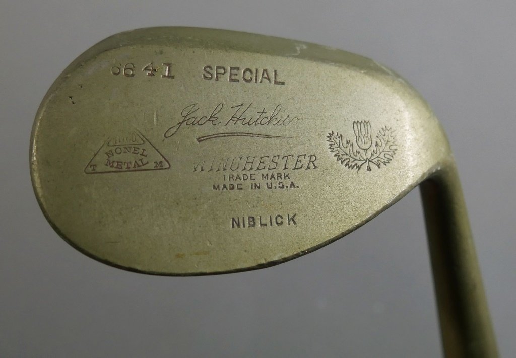 Old Deep Groove WINCHESTER NIBLICK Golf Club: Antique hickory shafted niblick by Winchester. 37" long.